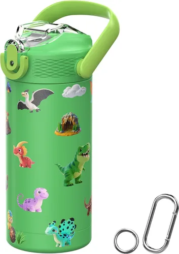 Vista 21 de MYFOREST - Botella de agua aislada para niños de 14 onzas / 13.5 fl oz, forro sin olor, 3D Touch No Plastic Taste, Surgical Steel - No Chemical