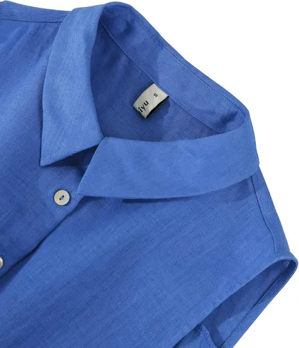 Vista 2 de Amazhiyu Vestidos midi de lino puro con botones para mujer, con bolsillos y cinturón
