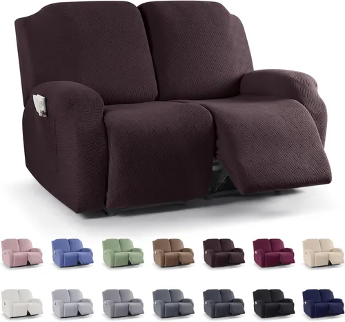 Vista 20 de KinCam Fundas para Reclinables, Fundas Elásticas para Sillas Reclinables, Fundas para Sofá Reclinable con Rayas Jacquard, Fundas Protectoras de Negro