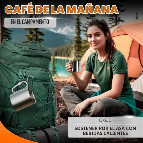 Vista 6 de Taza de camping de acero inoxidable con mosquetón, taza de lata de 13.5