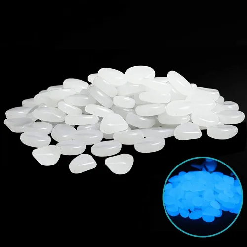 Vista 9 de Piedras que brillan en la oscuridad, 100 piezas de piedras decorativas para acuario de pecera, pequeñas piedras luminosas para césped, patio