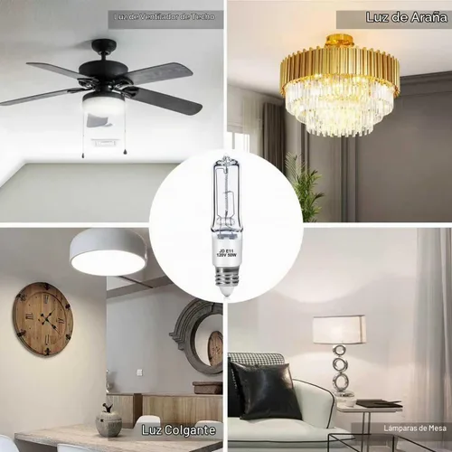Vista 5 de Paquete de 4 bombillas halógenas JDE11 de 120 V 50 W, bombilla E11 con base de candelabro T4, 600 lúmenes, 2700 K, blanco cálido, regulable