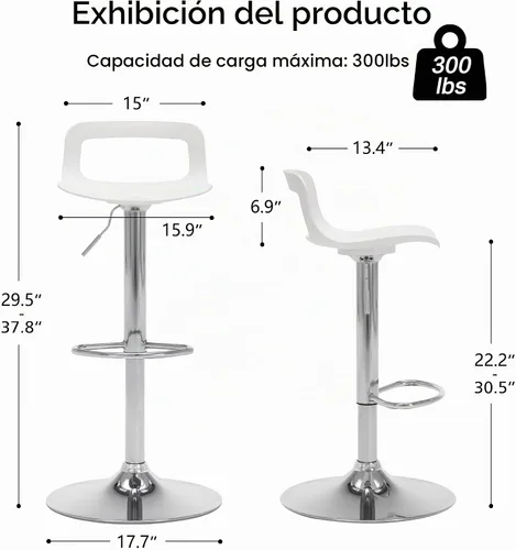 Vista 2 de NOBPEINT NOB Taburete giratorio ajustable cromado contemporáneo (color blanco, juego de 2)