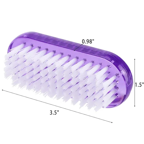 Vista 3 de Cepillos de limpieza de uñas de plástico para uñas de 2 caras, cepillo antideslizante para uñas, paquete de 4 (rosa y morado)