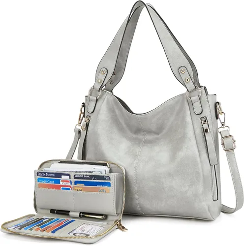 Vista 9 de Juego de 2 bolsos de mano para mujer, bolsos de hombro y cartera para mujer Negro