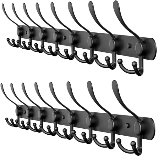 Vista 17 de Perchero de pared con 5 ganchos triples, acero inoxidable de 16 pulgadas – acabado mate negro, perchero resistente montado en la pared para abrigos