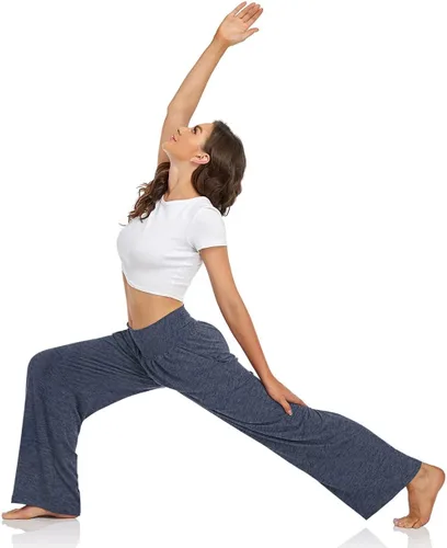 Vista 4 de UEU - Pantalones de yoga para mujer, holgados, informales, de pierna ancha, pantalones cómodos de cintura alta y con bolsillos para deportes