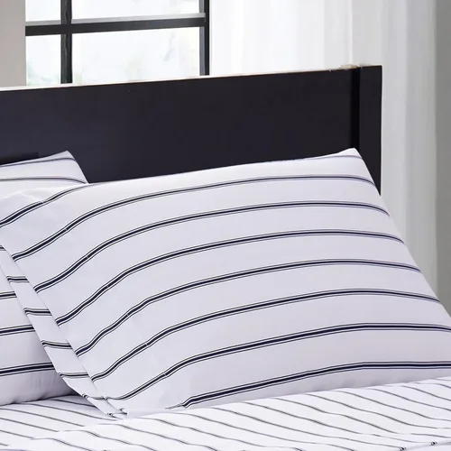 Vista 4 de Truly Soft Everyday - Juego de sábanas de microfibra y fundas de almohada, colección Ticking Stripe, color blanco y azul marino, (SS3864WNTW-4700)