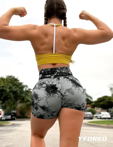Vista 2 de YEOREO - Shorts de ciclismo para mujer, sin costuras, con cintura alta, para entrenamiento, yoga y gimnasio, estilizan tu figura