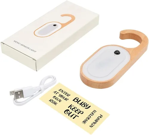 Vista 3 de Luz Nocturna de Llave de Puerta con Sensor de Movimiento para Mensaje Memo de Madera, Lámpara LED de Cerradura de Puerta con Tablero de Perilla
