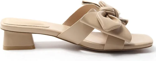 Vista 6 de Sandalias de tacón bajo elegantes con lazo para mujer, sandalias de verano con tacón grueso de bloque y puntera abierta, sandalias sin cordones