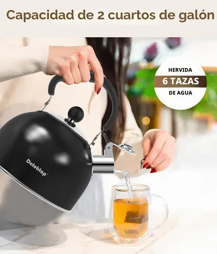 Vista 6 de Hervidor de té de acero inoxidable premium para estufa - Tetera clásica de 2 cuartos para estufa, hervidor de silbato fuerte con mango ergonómico
