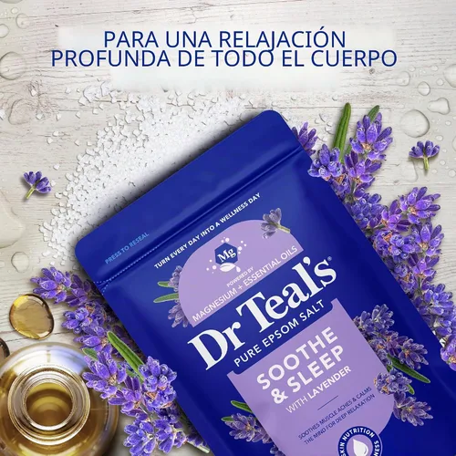 Vista 4 de Dr Teal's - Solución de baño de sal de Epsom, Calma y sueño, lavanda, 3 libras