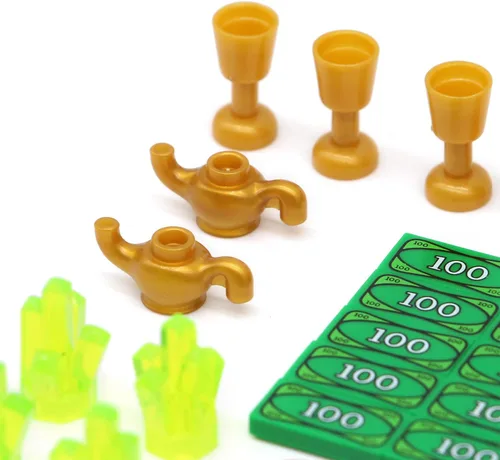 Vista 7 de Kit de cofre del tesoro pirata, juego de bloques de construcción de gemas Marrón