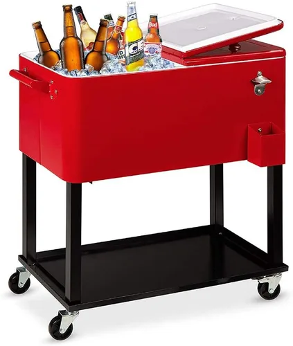 Vista 10 de SSLine - Hielera portátil con ruedas para patio, con ruedas, para exteriores, bar de bebidas frías, carro con estante de almacenamiento