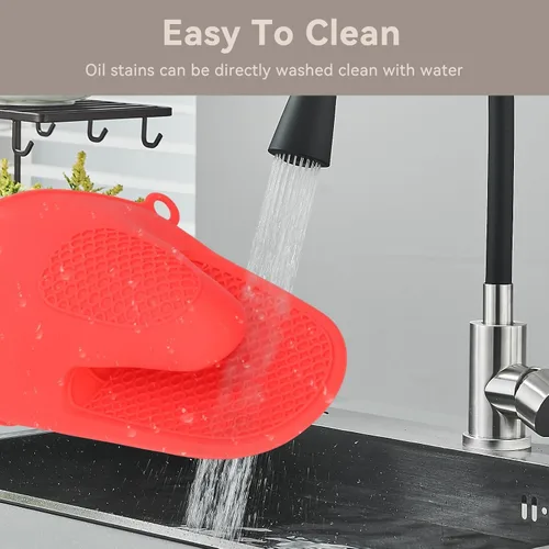 Vista 3 de 2 pares de guantes de silicona para horno, mini guantes de horno y mini manoplas de silicona antideslizantes para cocina, cocina y hornear (rojo)