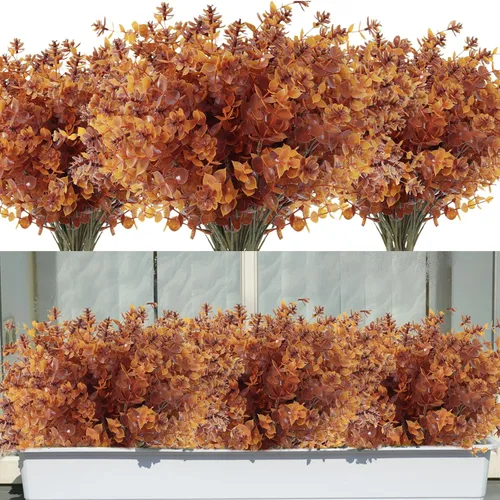 Vista 12 de RECUTMS - Flores artificiales, 12 plantas sintéticas para exteriores, resisten rayos ultravioleta, arbustos para interiores y exteriores, maceta