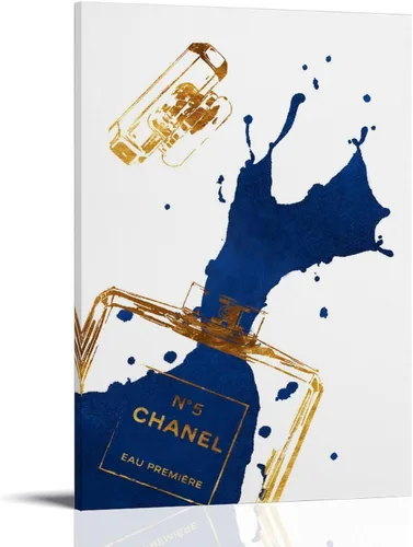 Vista 16 de WEboL Póster de Botella de Perfume Azul Marino Dorado de Moda Pintura Decorativa Lienzo Arte de Pared Imagen Impresión Decoración Moderna