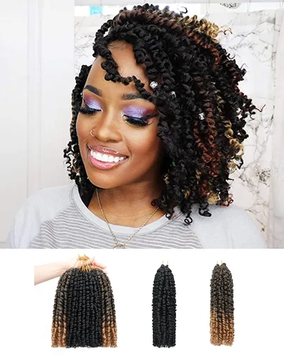 Vista 9 de Paquete de 8 paquetes de cabello de ganchillo súper corto de 6 pulgadas para mujeres negras y niños, extensiones de cabello pretrenzado suave