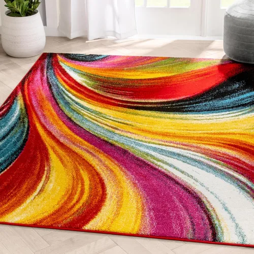 Vista 10 de Well Woven Tapete geométrico rubí de 2 x 3 pulgadas, color azul y gris, vibrante, moderno, contemporáneo, tallado a mano, diseño de rayos de sol