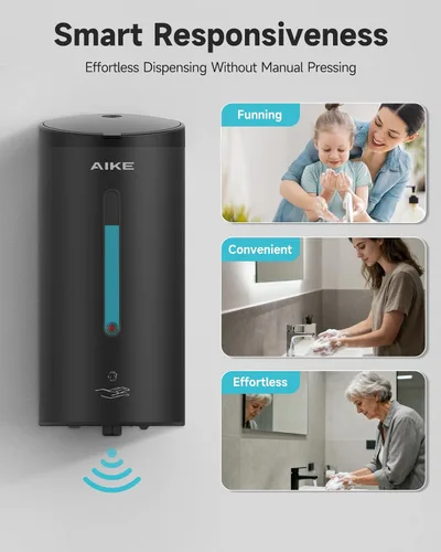 Vista 4 de AIKE Dispensador automático de jabón espumoso de 25 oz para baño, Matteblack AK1205FA Rich Foam and Stainless Steel,No-drill and Screw Wall