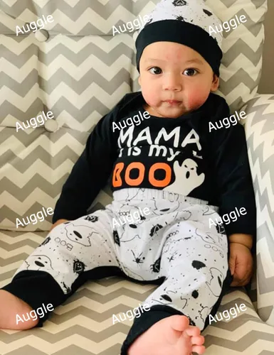 Vista 7 de Conjunto de 3 piezas de disfraz de fantasma de Halloween con pantalones de mamá is my boo