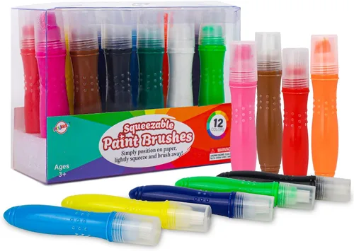 Vista 8 de 12 pinceles de pintura exprimibles de colores clásicos para niños, pincel de pintura de témpera, varios colores divertidos para niños pequeños