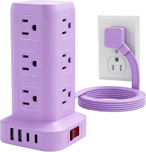 Vista 19 de SMALLRT - Cable de extensión con múltiples tomas, torre de regleta de alimentación con protector de sobretensiones, extensor de salida con 12