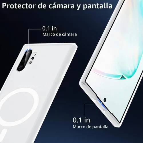 Vista 4 de TIANNIUKE Funda magnética para Samsung Galaxy Note 10 Plus, translúcida mate antihuellas, compatible con MagSafe, ajuste delgado, a prueba de Blanco