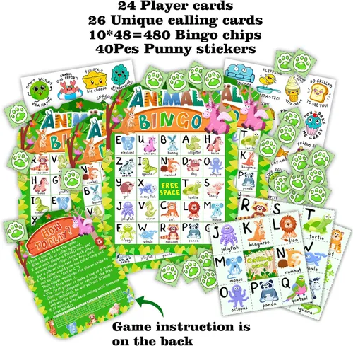 Vista 3 de Juego de bingo de animales para niños y adultos, familia, tarjetas de bingo de animales, reconocimiento de letras, juego de fiesta de safari