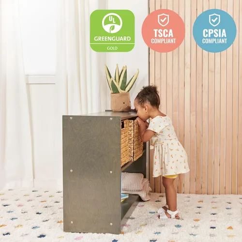 Vista 6 de ECR4Kids Gabinete de almacenamiento móvil de isla con 2 estantes, Muebles para aulas, Lavado gris