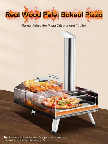Vista 4 de Horno de pizza para exteriores, horno de pizza portátil de 12 pulgadas de pellets de madera y gas, calienta hasta 1000 °F, con manguera de gas