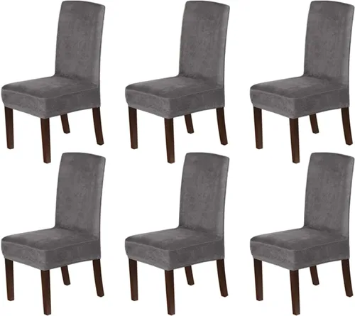Vista 19 de Fundas elásticas de terciopelo para sillas de comedor, suaves, extraíbles y de comedor, color negro, 2