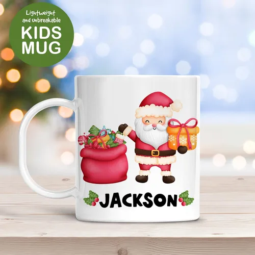 Vista 5 de Taza personalizada de Santa para niños, Papá Noel en chimenea, polímero ligero