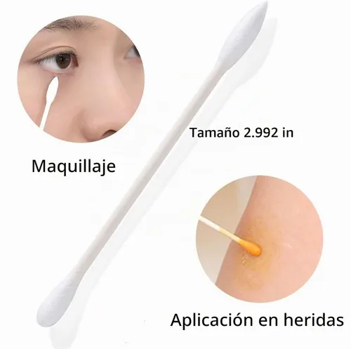 Vista 5 de Hisopos de algodón, Q Tips, 100 capullos de algodón natural, puntas de algodón de doble punta envueltas individualmente para orejas, cuidado