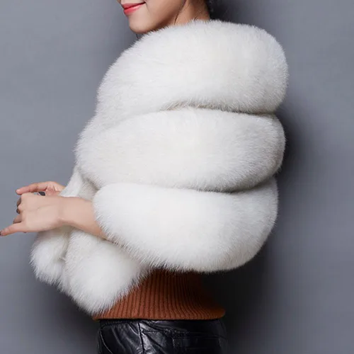 Vista 4 de Caracilia Saco de piel sintética de lujo estilo capa para bodas para mujer