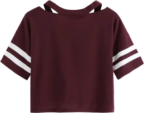 Vista 2 de SweatyRocks Camiseta corta de manga corta con cuello en V y nudo frontal para mujer