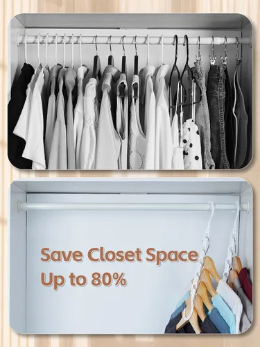 Vista 3 de HOUSE DAY Perchas mágicas blancas que ahorran espacio, ganchos de percha inteligentes premium, perchas en cascada resistentes con 5 agujeros
