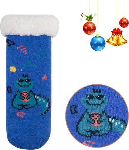 Vista 5 de FENELY 3 Pairs Winter Kids Fuzzy Slipper Socks 2-44-66-8 Girls Boys Thermal Warm Non-SkidGifts for Christmas Stocking