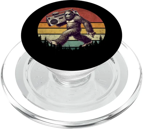 Vista 7 de Funny Retro Bigfoot Boombox 80s Hip Hop Sasquatch Vintage PopSockets Adhesive PopGrip