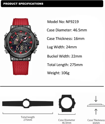 Vista 6 de NAVIFORCE Relojes militares para hombre, reloj táctico deportivo al aire libre para hombre, fecha, semana, multifunción, digital, analógico