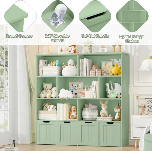 Vista 7 de FINETONES Organizador de Almacenamiento, Estantería con 4 Cofres Móviles y 7 Cubos de Almacenamiento, Cofre de Almacenamiento con Ruedas Ocultas