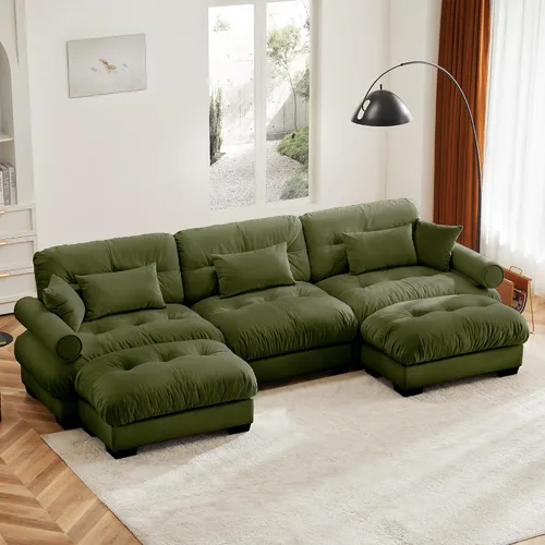 Vista 92 de Otomana beige para sofá modular modular, sofá individual, asiento otomano para sofá modular convertible, sofás de terciopelo para sala de estar