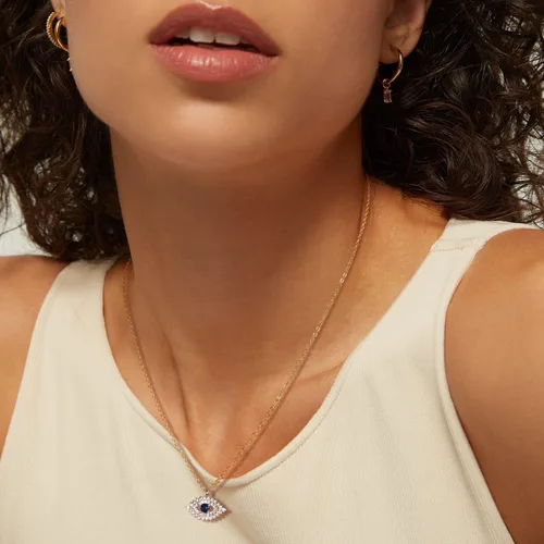 Vista 4 de BENEIGE Collar de oro para mujer, chapado en oro de 14 quilates, collar de mal de ojo, collar con colgante de oro de moda, joyería para mujer