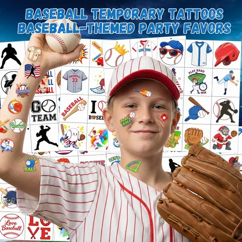 Vista 2 de 96 calcomanías de tatuajes temporales de béisbol, regalos de fiesta de cumpleaños de béisbol, decoración de fiesta de cumpleaños temática deportiva