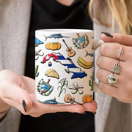 Vista 4 de Lotacy Taza de café con símbolos de Cuba con bandera de mapa, taza de cerámica de bandera cubana de 11 onzas, recuerdo de Cuba y regalos, idea