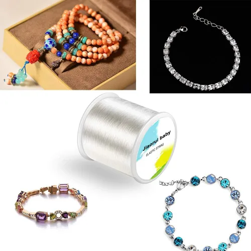 Vista 5 de Cordón de joyería de 320 pies, cuerda elástica de cuentas de cristal, línea elástica transparente y brillante, puede pasar fácilmente a través