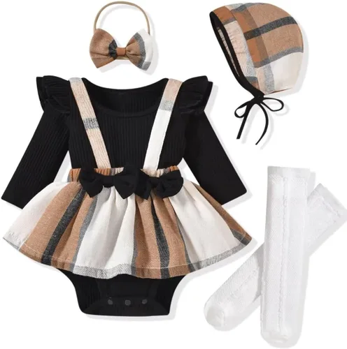 Vista 107 de Unutiylo Ropa de bebé recién nacida prematura con tirantes, traje de otoño e invierno, traje de manga larga con volantes