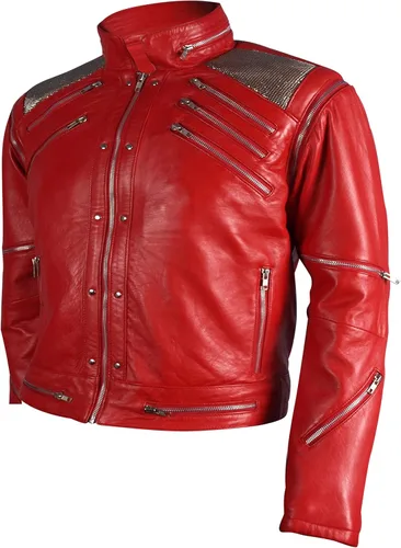 Vista 3 de (Calidad Premium) MJ Beat it Chaqueta de cuero Michael - ROJO - 100% cuero real