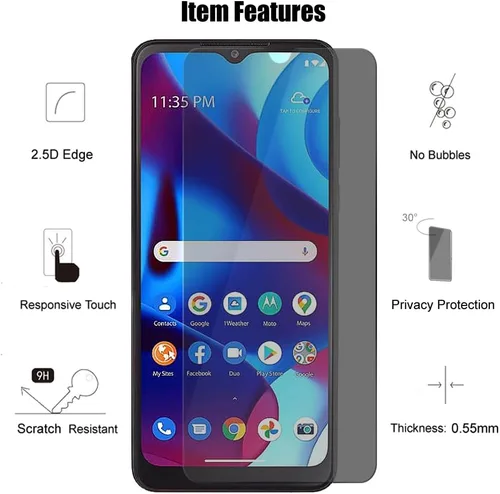 Vista 3 de (3+3) Protector de pantalla de privacidad de vidrio templado para Motorola Moto G Pure (3+3) con protector de lente de cámara, antiarañazos